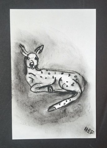 Fawn Charcoal Drawing, Deer Hand-Drawn Original Wall Art, Deer Lover Gift, Art for Small Spaces
