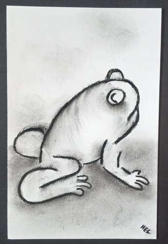 Frog Charcoal Drawing, Amphibian Hand-Drawn Original Wall Art, Frog Lover Gift, Art for Small Spaces