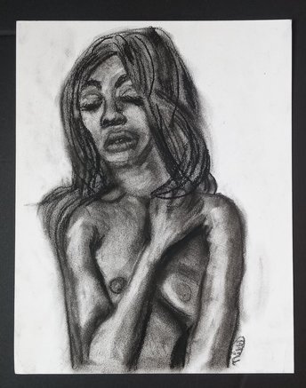 One-of-a-kind Nude Art Charcoal Drawing, Hand-Drawn Woman Covering, Original Figurative Wall Art