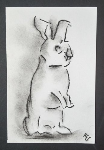 Rabbit Charcoal Drawing, Bunny Hand-Drawn Original Wall Art, Rabbit Lover Gift, Art for Small Spaces