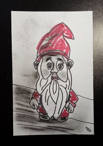 Original Gnome Drawing, One-of-a-Kind Marker Charcoal Drawing, Mythological Art Character, Gnome Lover Gift, Fantasy Art for Small Spaces