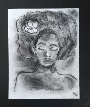 Black Woman Charcoal Drawing, One-of-a-Kind Charcoal Drawing, Hand-Drawn Artwork, Portrait Drawing, Art Small Spaces, 11x14 Wall Art